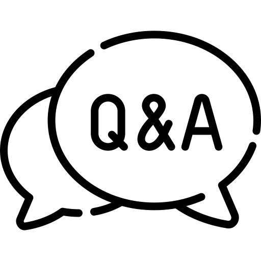 Icon von zwei Sprechblasen, in denen der Text Q&A steht.