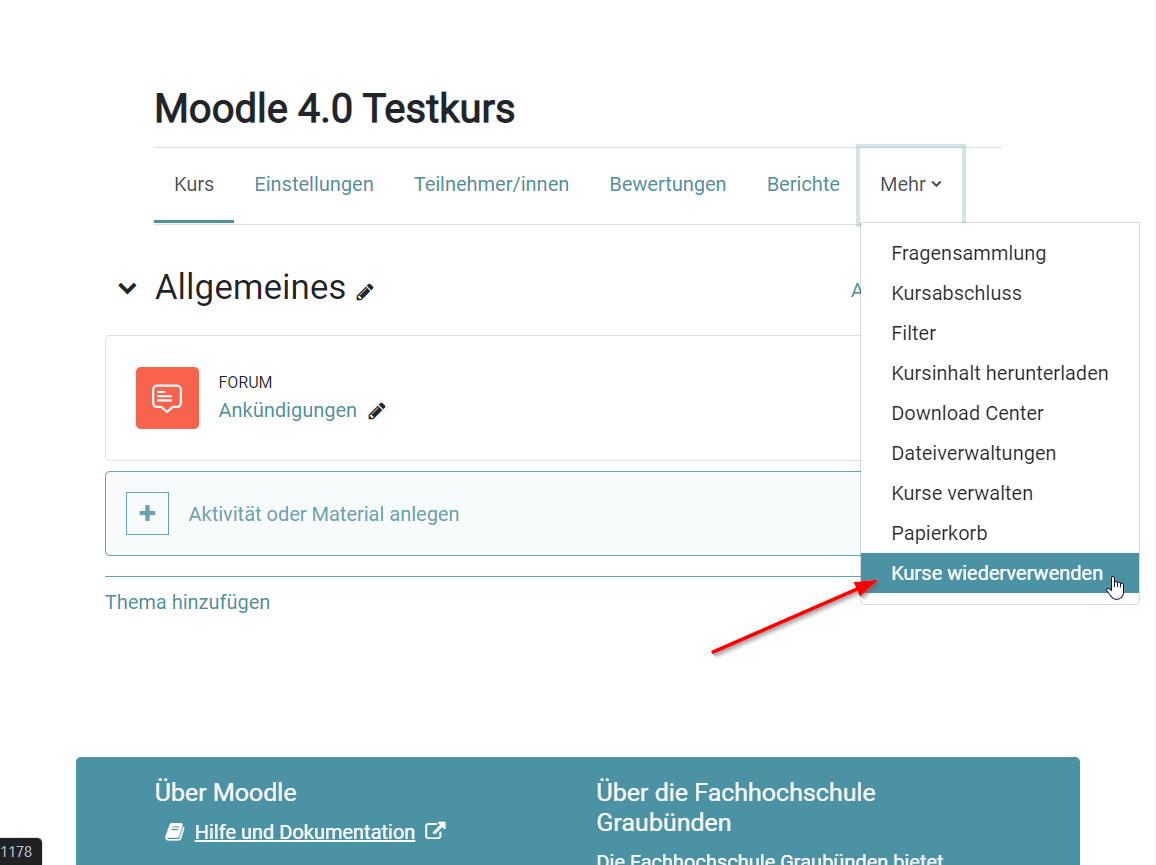 Moodle 4.0: Kurse wiederverwenden