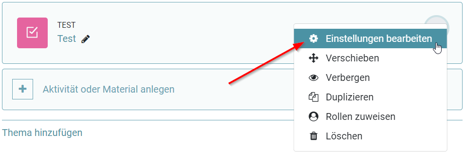 Moodle 4.0: Test - Einstellungen bearbeiten