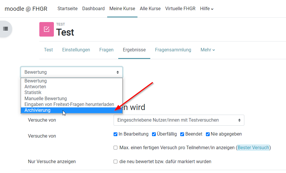 Moodle 4.0: Testergebnisse archivieren