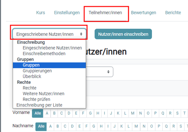 Teilnehmer- Drop-Down-Menü zur Gruppenbildung