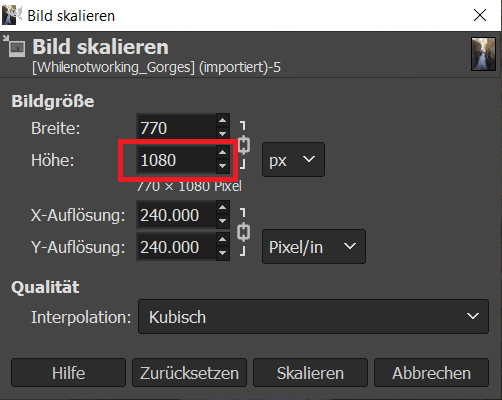 Hochformat Skalierung