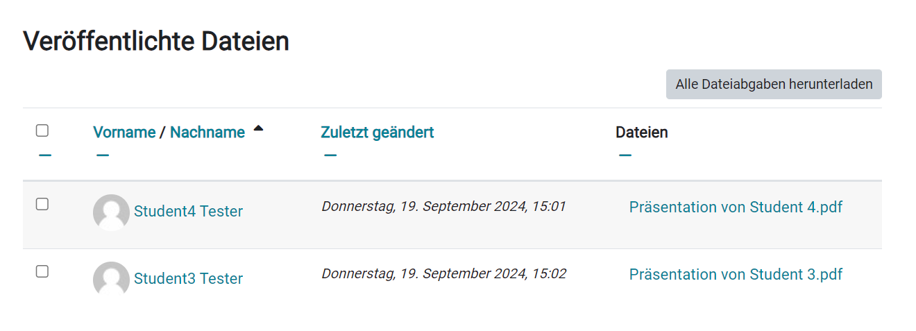 Darstellung der Dateien im Studierendenordner