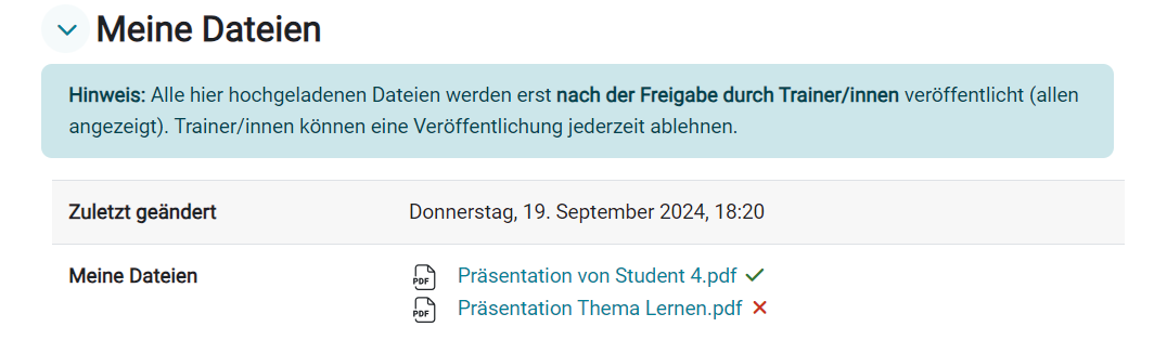 Anzeige der freigegebenen und gesperrten Dateien im Bereich Meine Dateien